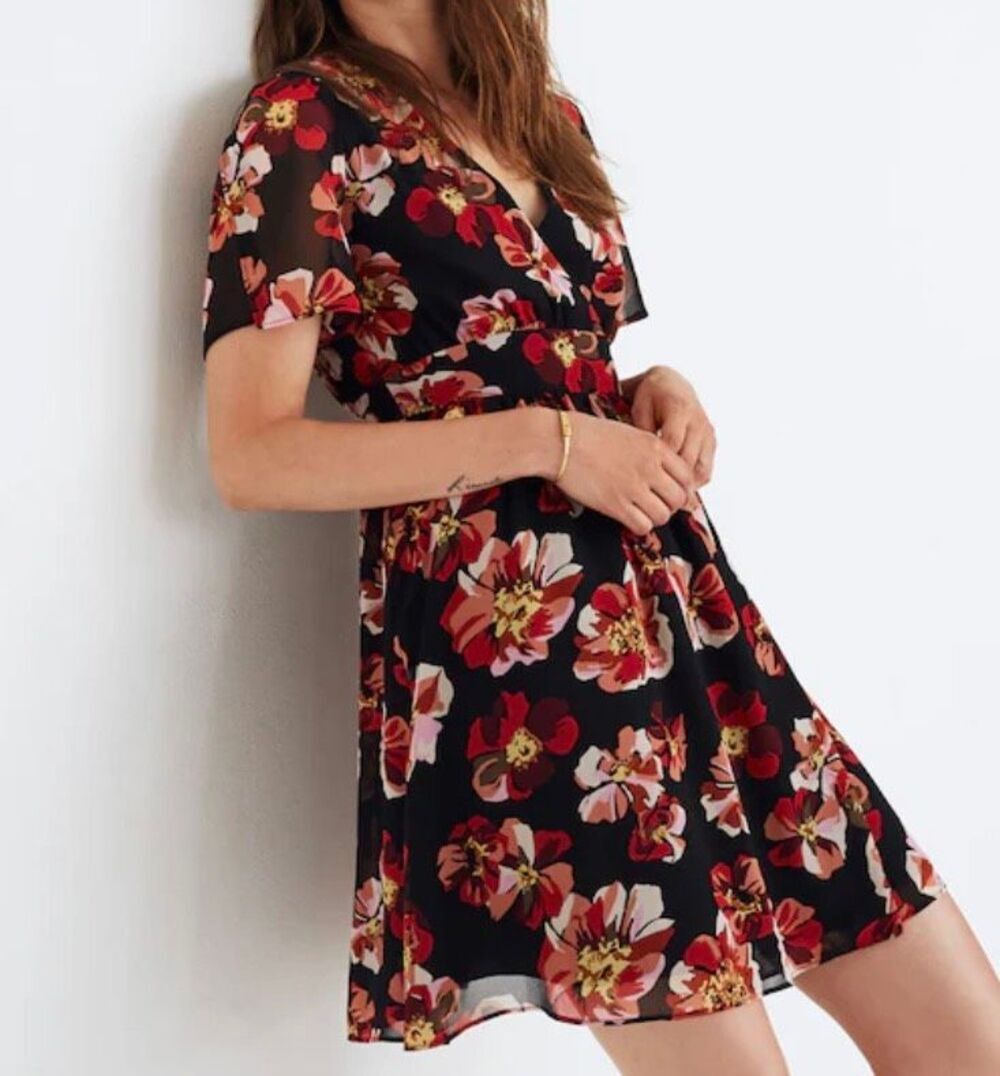 NWT Madewell to sleeve floral print French rose mini dress 0